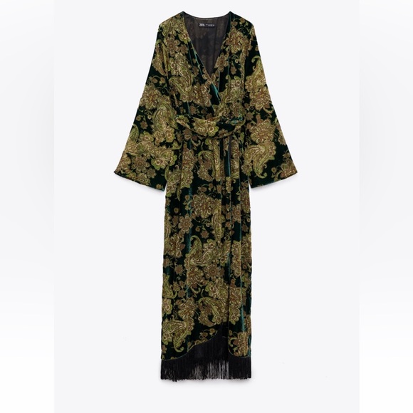 Zara midi fringed velvet dress sz S - Picture 4 of 8